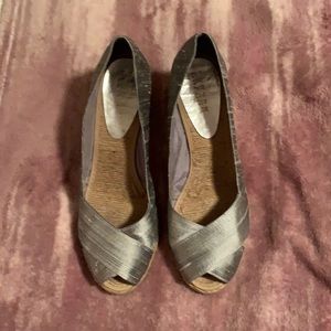 Ralph Lauren silver silk shantung espadrilles, size 9.5